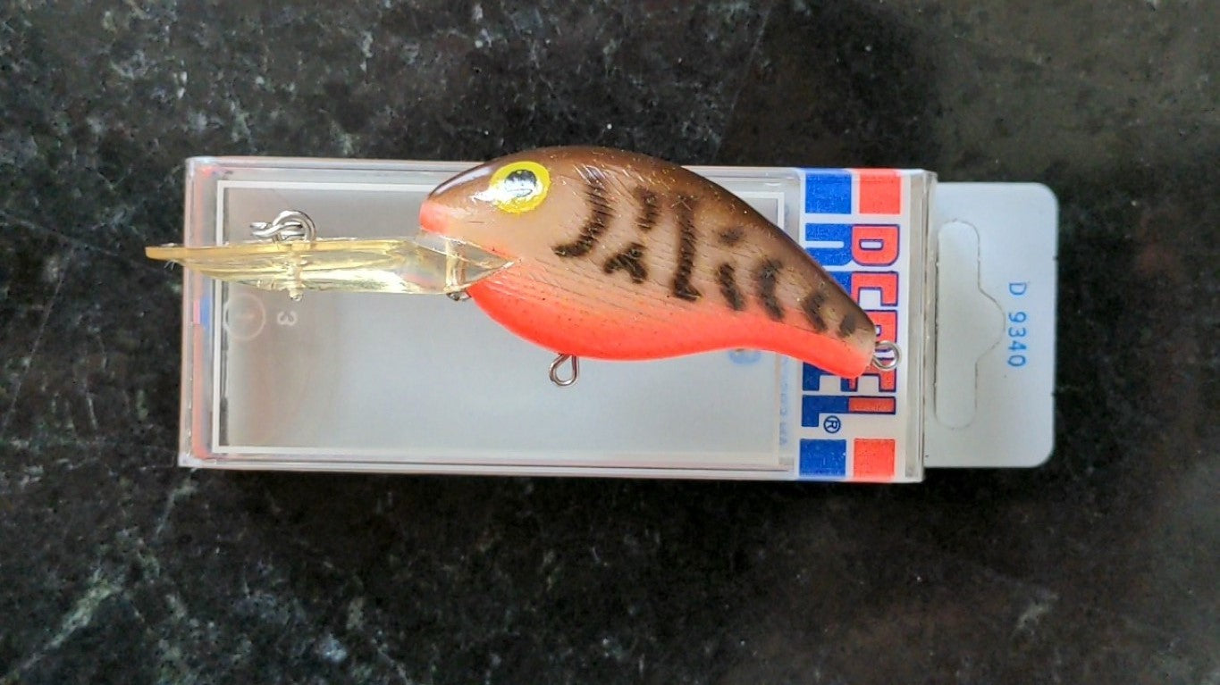 Vintage Rebel Deep Mini R Fishing Lure ~ Brown/Neon Orange